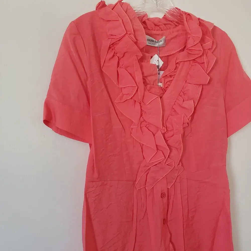 Patrizia Luca Coral Buttondown Blouse w Ruffles Size Medium - Picture 3 of 7